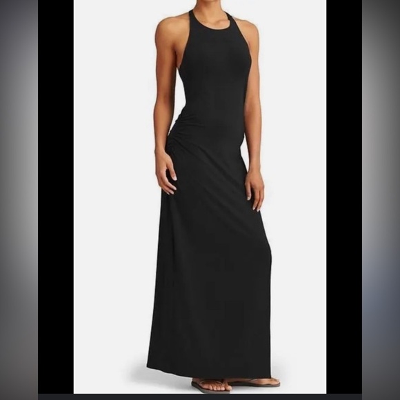 Athleta Dresses & Skirts - Athleta Black Halter Backless Dress Silk Blend Maxi Dress Size Small